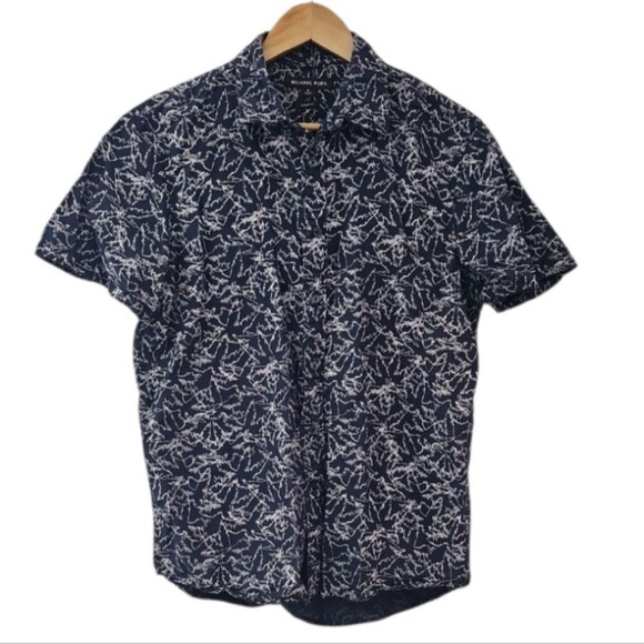 Michael Kors Other - Michael Kors Linen Blend Short Sleeve Shirt Sz M Navy White Abstract Print